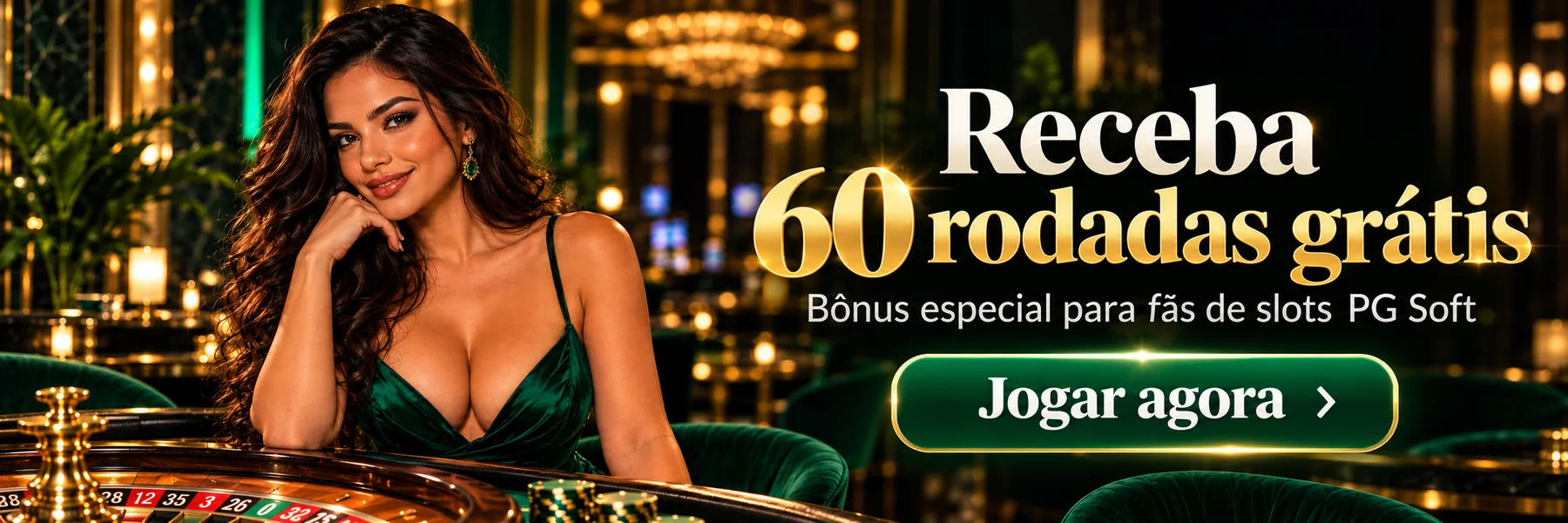 Modelo brasileira em ambiente de cassino com oferta de rodadas grátis para jogos PG Soft