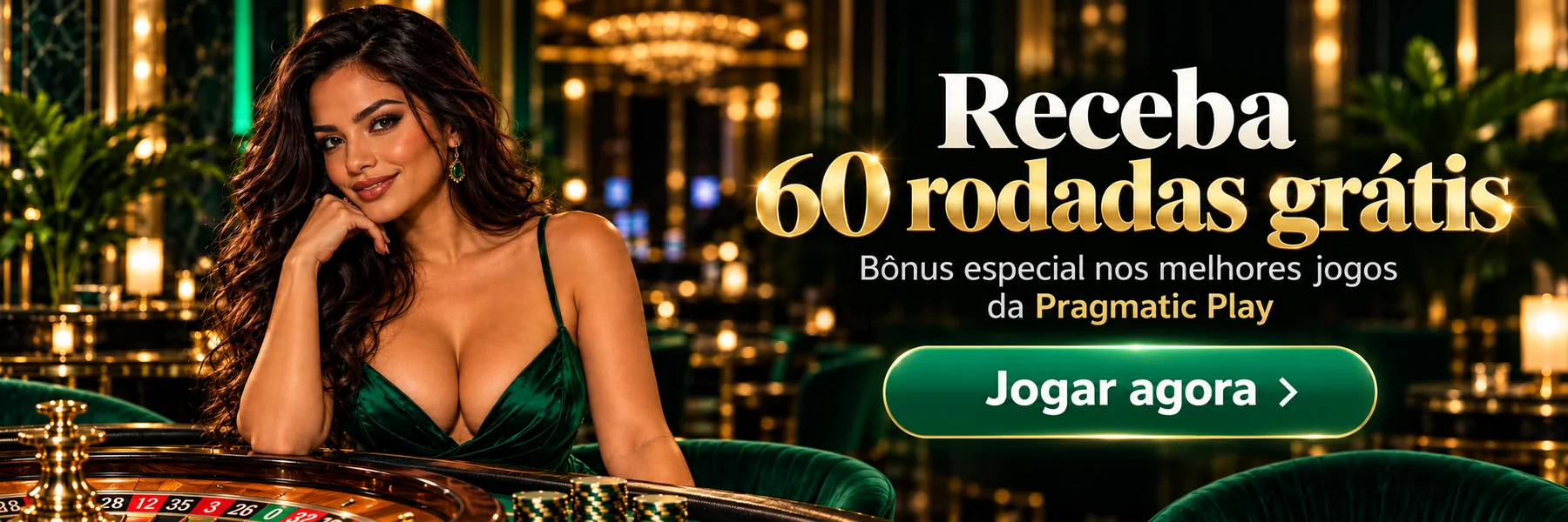 Modelo brasileira em ambiente de cassino com oferta de rodadas grátis para jogos Pragmatic Play
